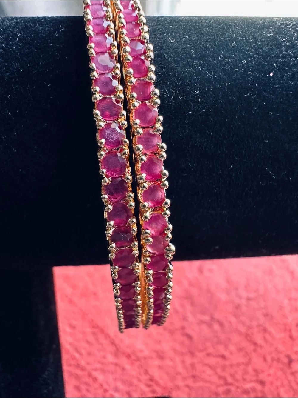 Gold-Tone Pink Stone Bangle Bracelets - Women Jewelry 2.8 size